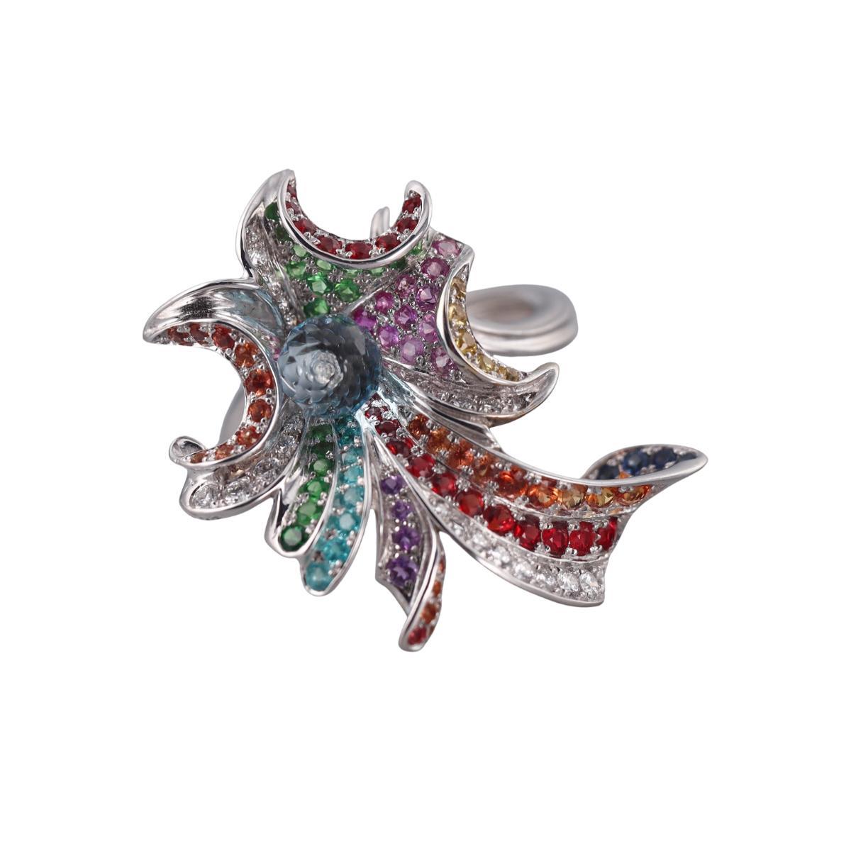 Carrera y Carrera Hoja Seca 18k Gold Diamond Multi Gemstone Ring