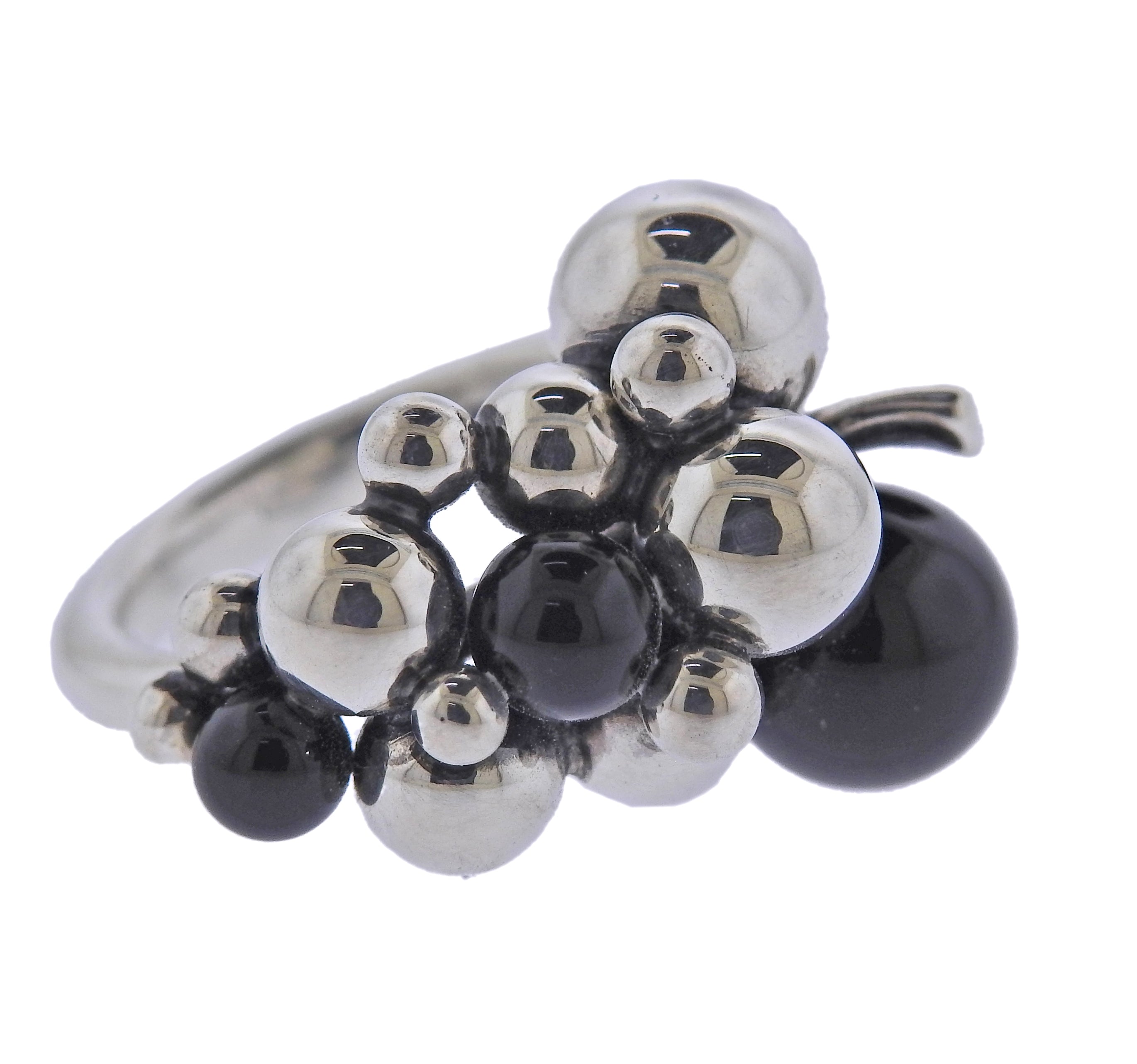 Georg Jensen Moonlight Grapes Silver Onyx Ring OG-1691