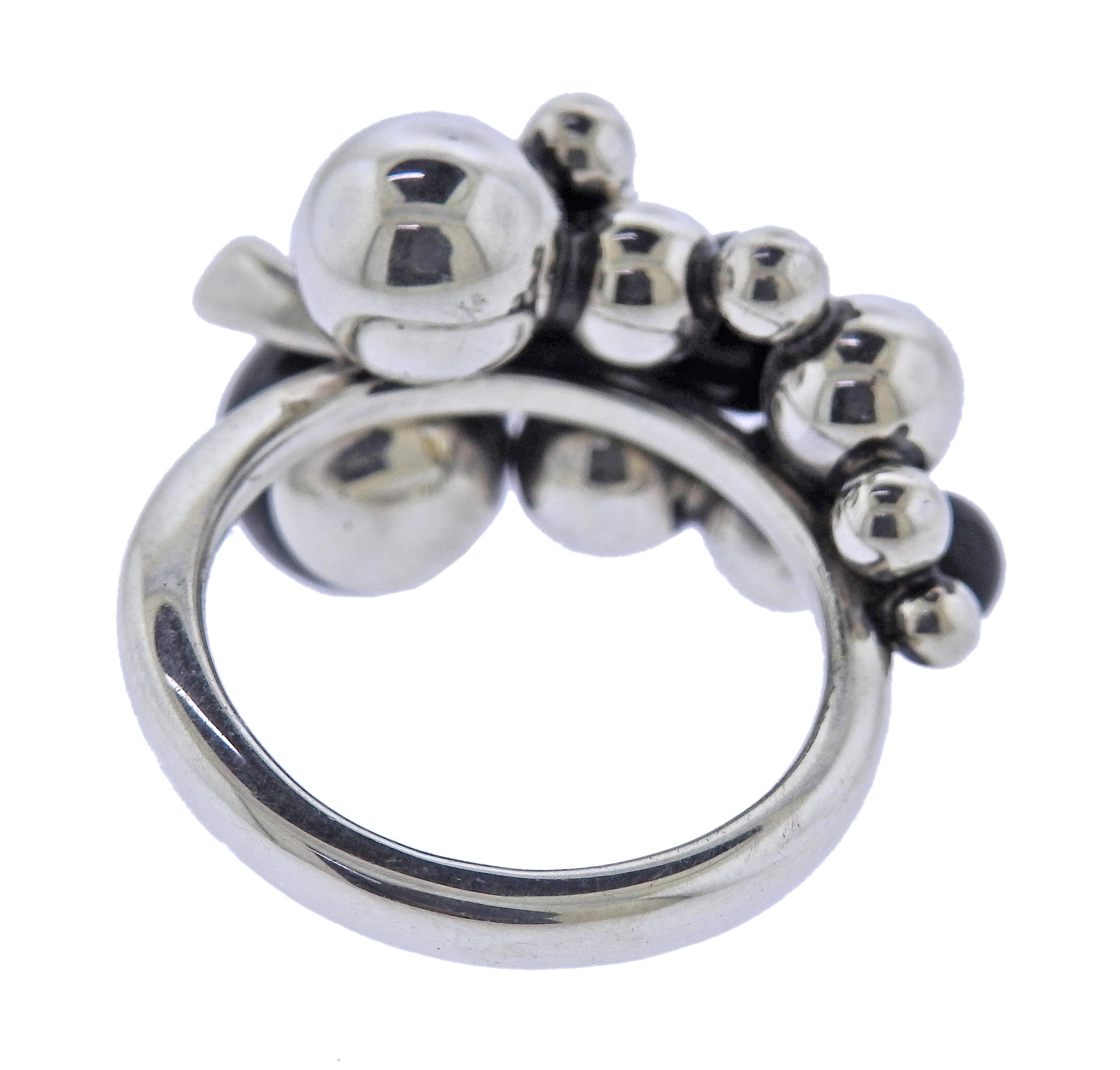 Georg Jensen Moonlight Grapes Silver Onyx Ring OG-1691