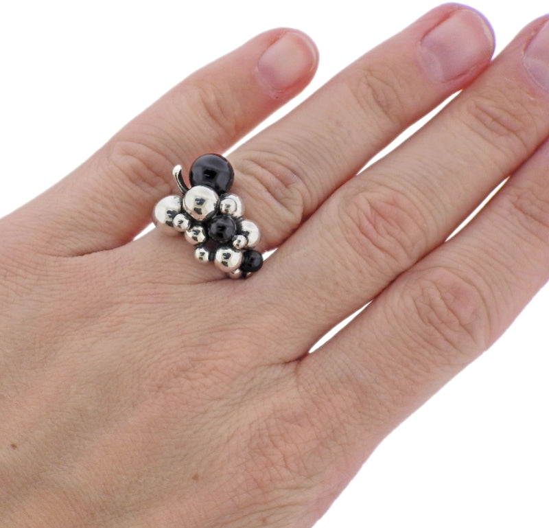 Georg Jensen Moonlight Grapes Silver Onyx Ring OG-1691