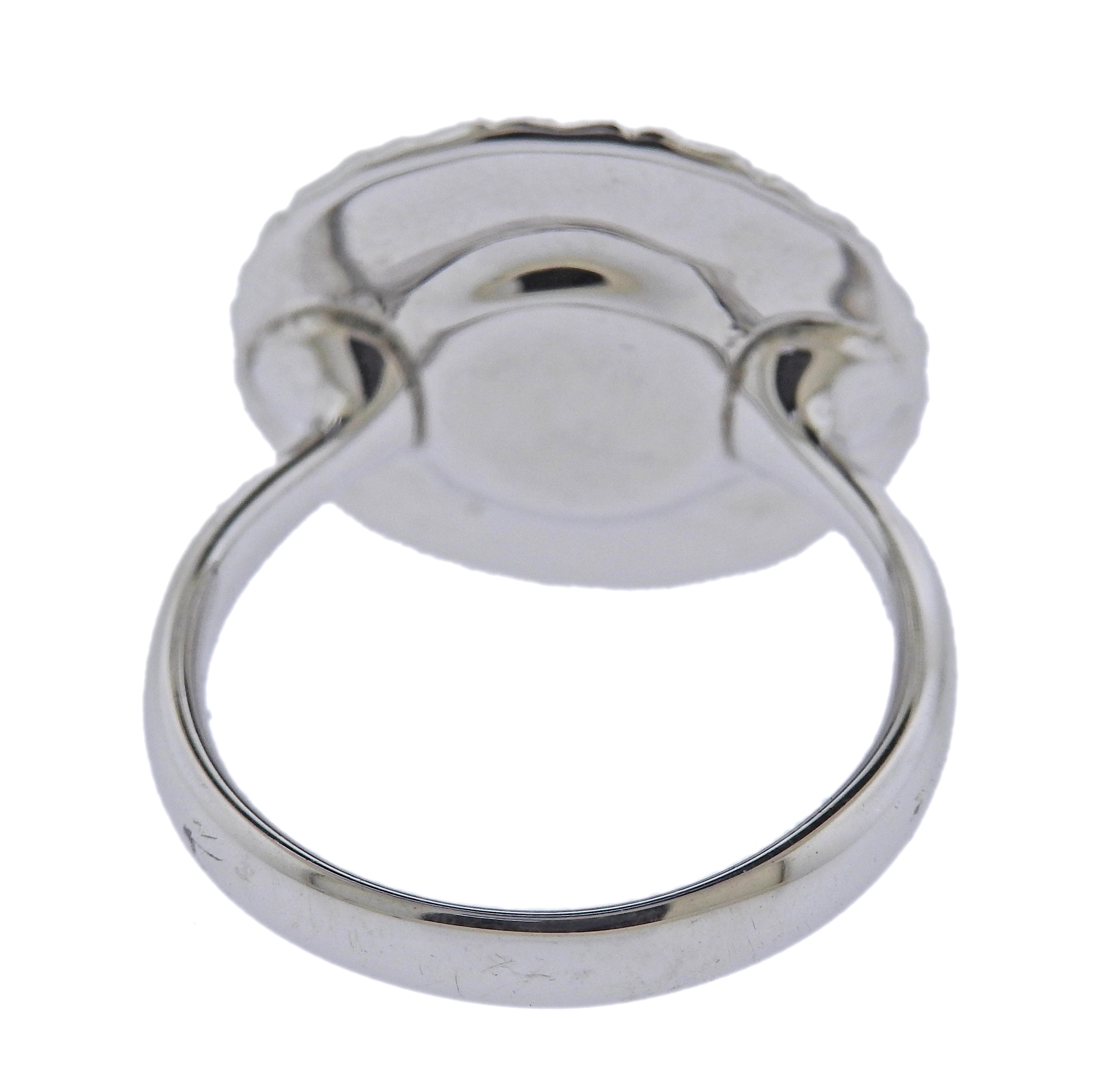Georg Jensen Daisy Flower Silver Black Enamel Ring 18mm