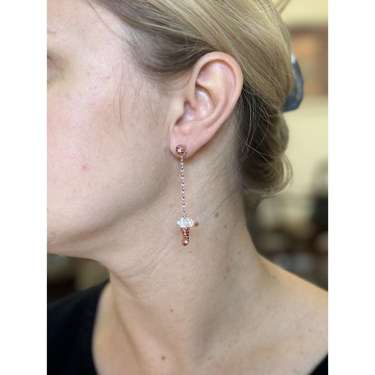 Chantecler Capri 18k Gold Crystal Diamond Ruby Drop Earrings