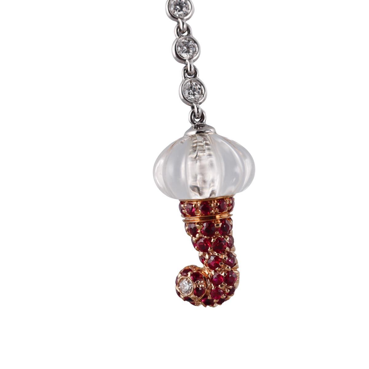 Chantecler Capri 18k Gold Crystal Diamond Ruby Drop Earrings