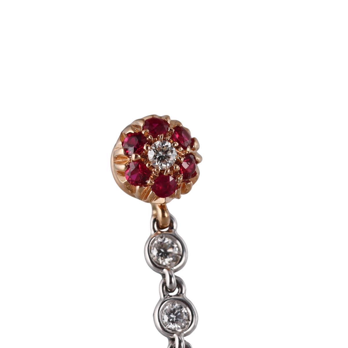 Chantecler Capri 18k Gold Crystal Diamond Ruby Drop Earrings