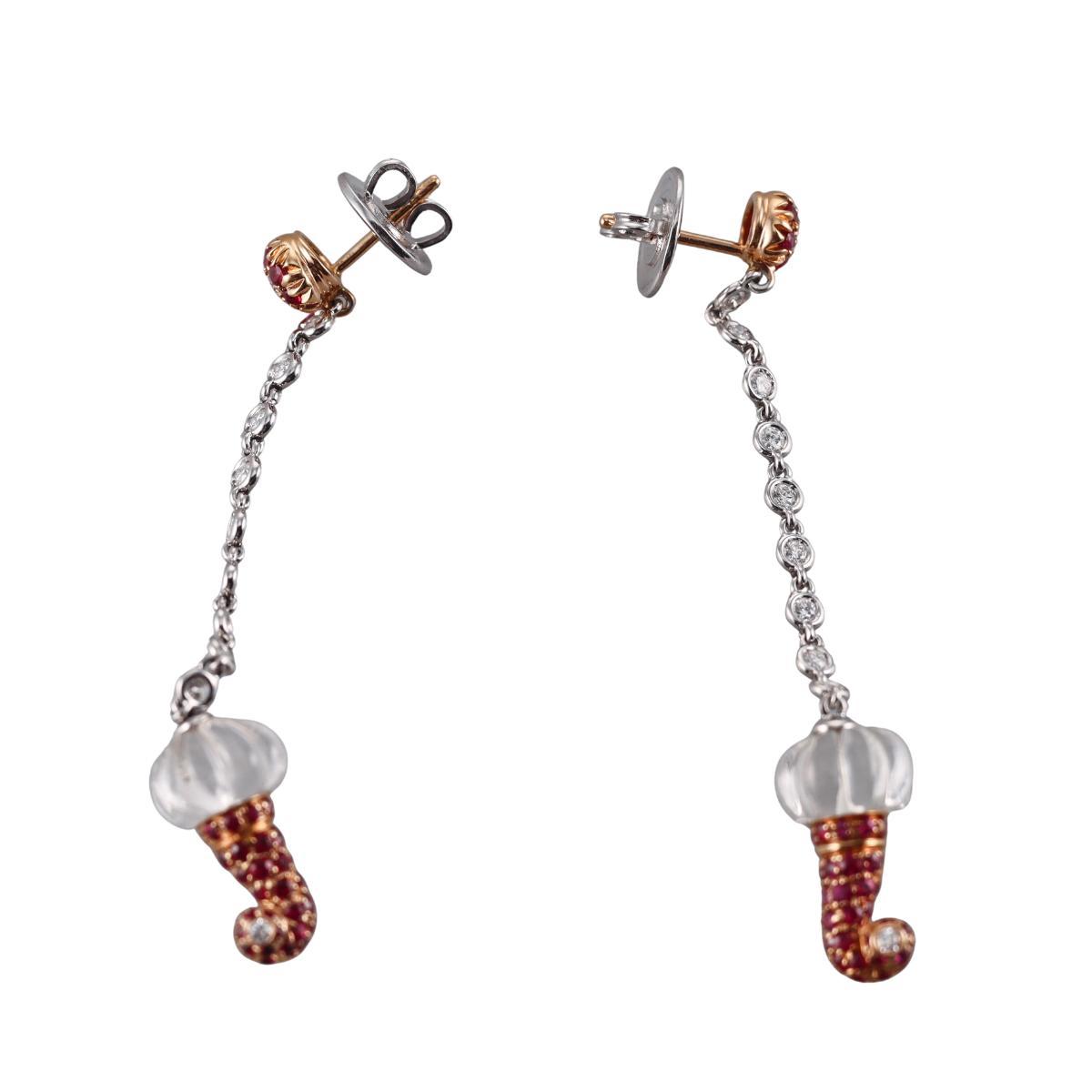 Chantecler Capri 18k Gold Crystal Diamond Ruby Drop Earrings