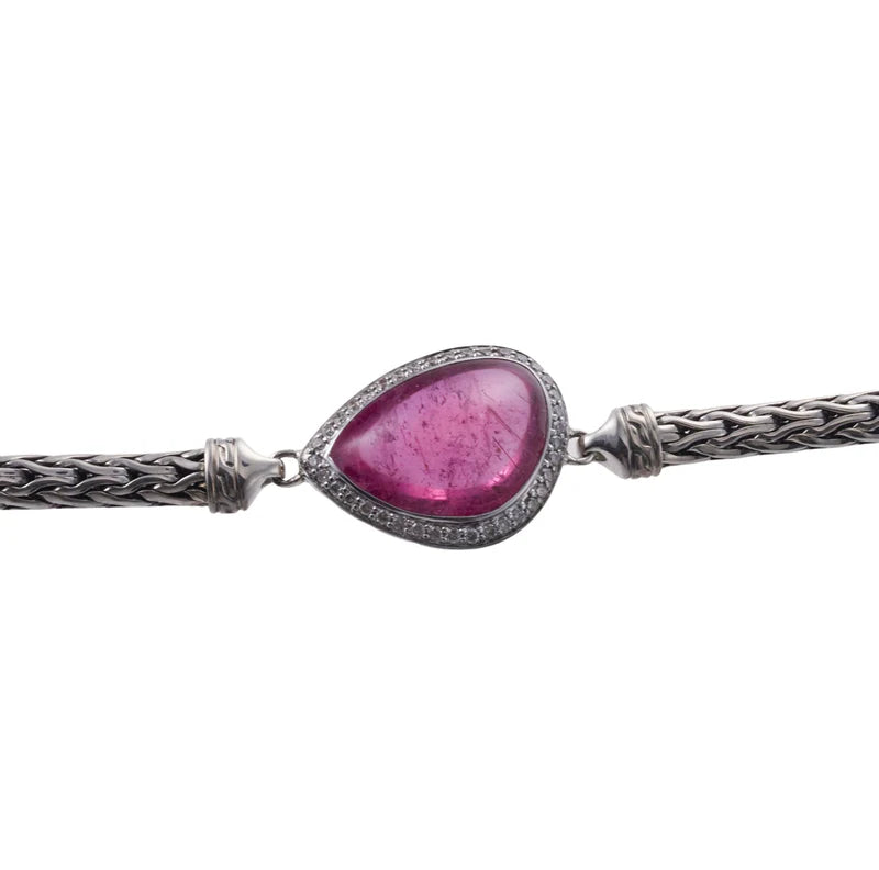 John Hardy Sterling Silver Rubelite Diamond Bracelet OG-2450