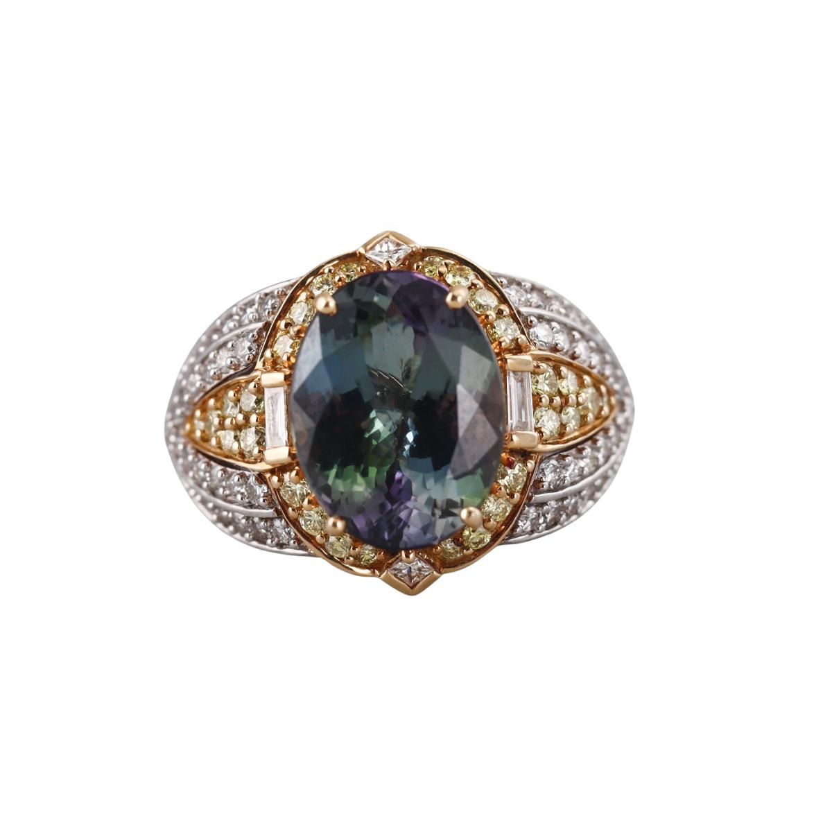 5.80ct Green Tanzanite Diamond 18k Gold Cocktail Ring