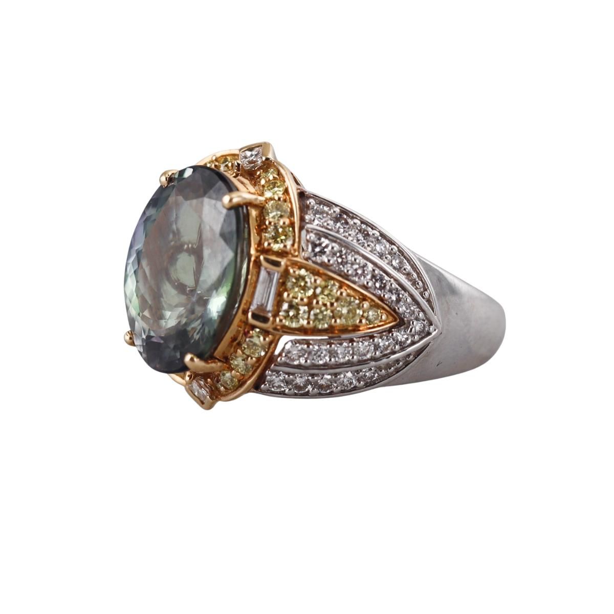 5.80ct Green Tanzanite Diamond 18k Gold Cocktail Ring