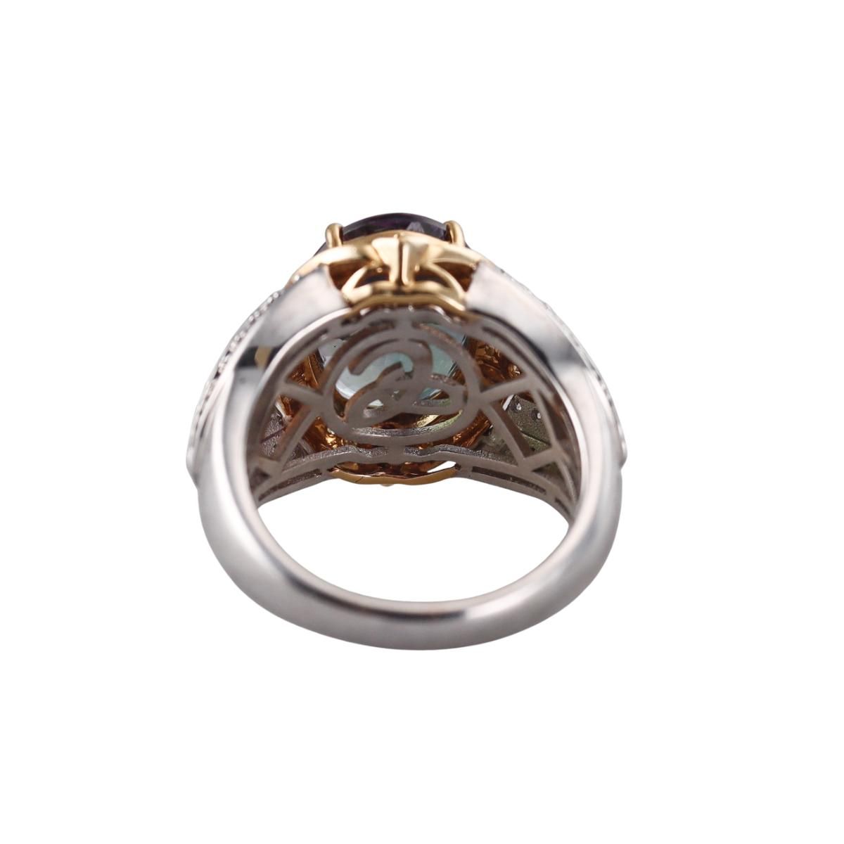 5.80ct Green Tanzanite Diamond 18k Gold Cocktail Ring