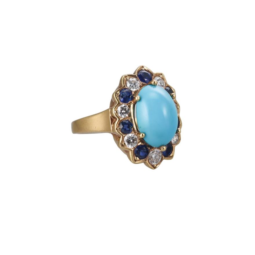 Vintage 18k Gold Turquoise Diamond Sapphire Ring