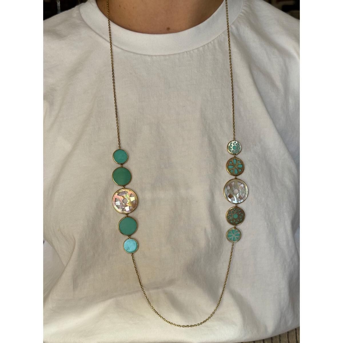 Ippolita Rock Candy Sabbia 18k Gold Mop Turquoise Station Necklace