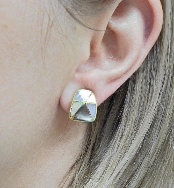 Asch Grossbardt MOP Inlay Gold Earrings
