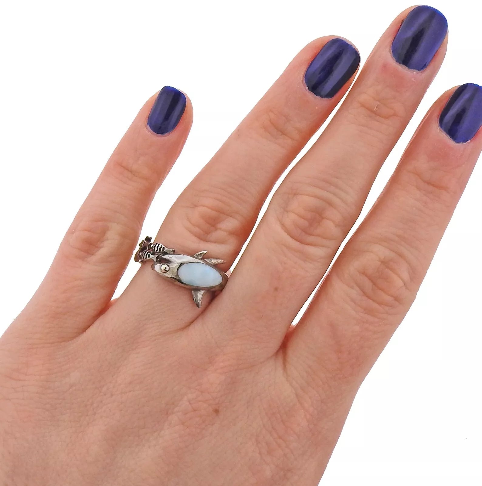 Marahlago Shark Sterling Silver Larimar Gemstone Ring Retail $180 #40