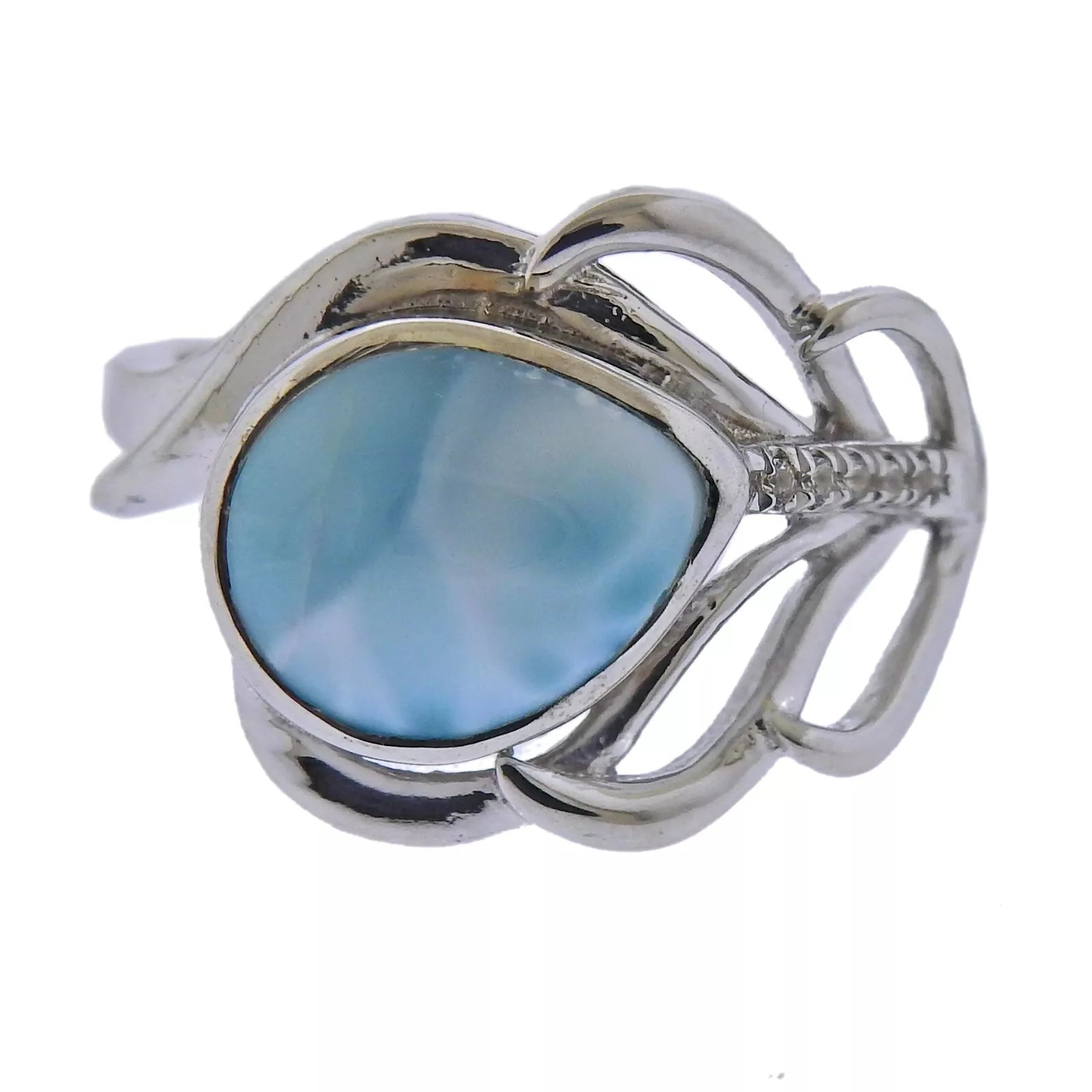 Marahlago Sterling Silver Larimar White Sapphire Feather Ring Retail $200 #39
