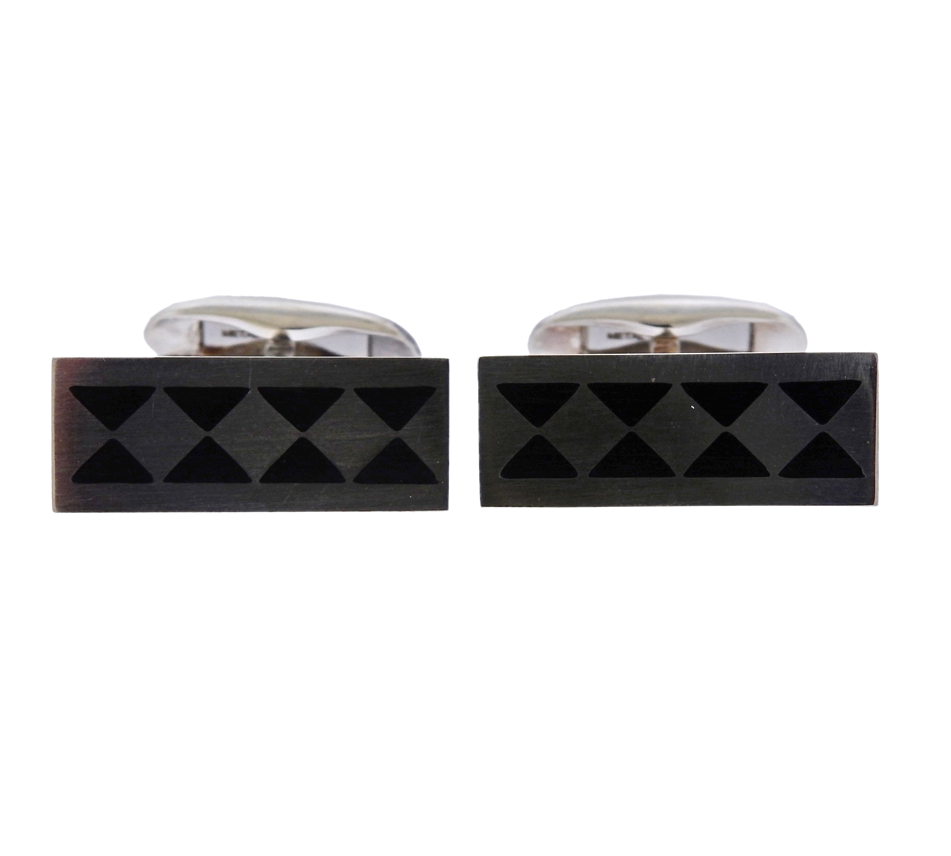 Georg Jensen Black Enamel Sterling Silver Cufflinks OG-1915
