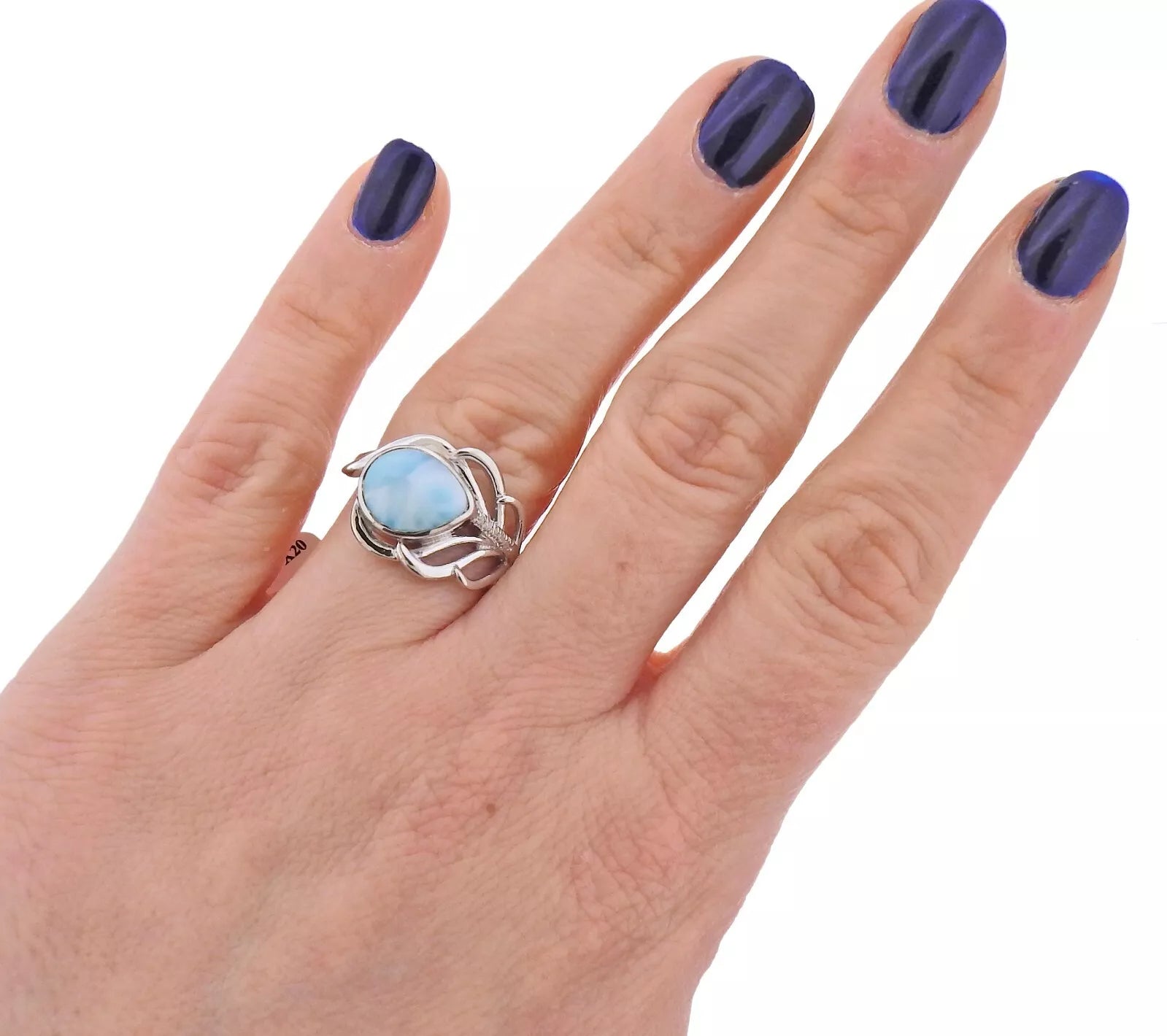 Marahlago Sterling Silver Larimar White Sapphire Feather Ring Retail $200 #39