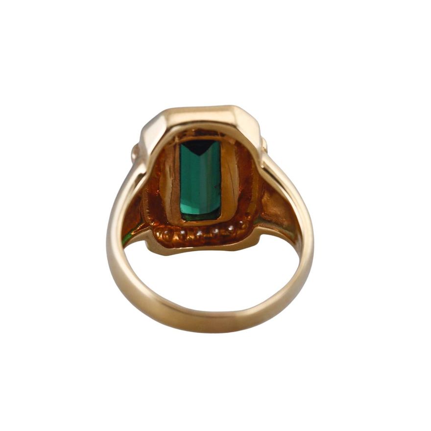 1980s Vintage 18k Gold Green Tourmaline Diamond Ring