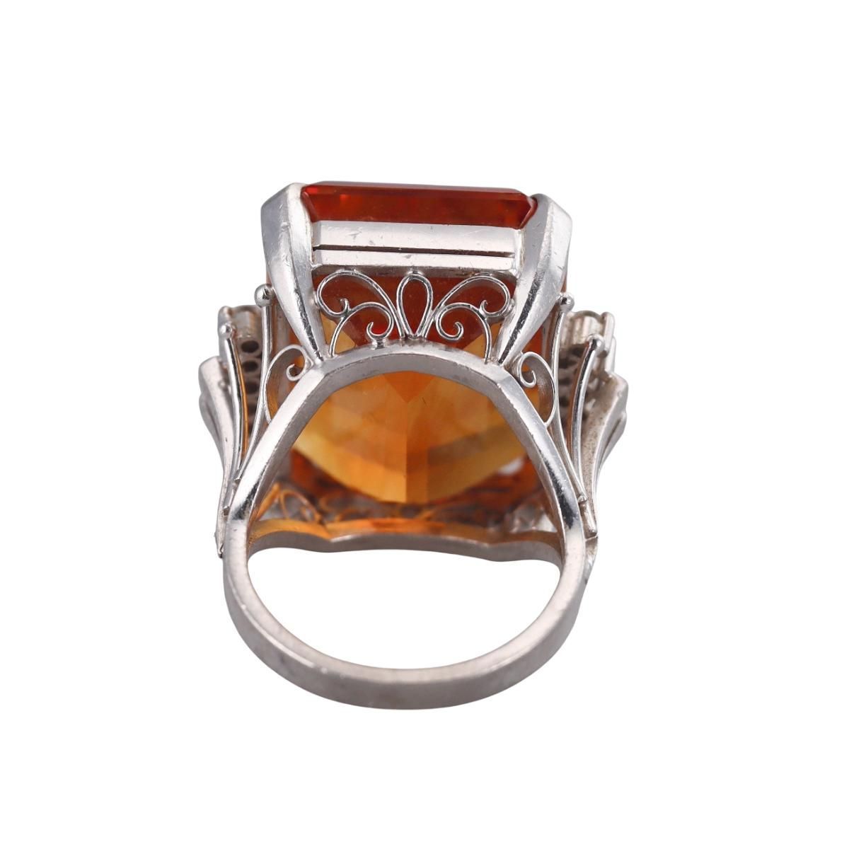 Platinum 21.5ct Citrine Diamond Cocktail Ring