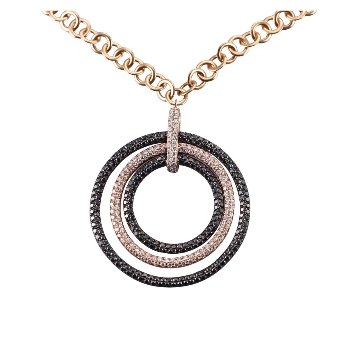 18k Gold 6ctw Black White Diamond Pendant Necklace