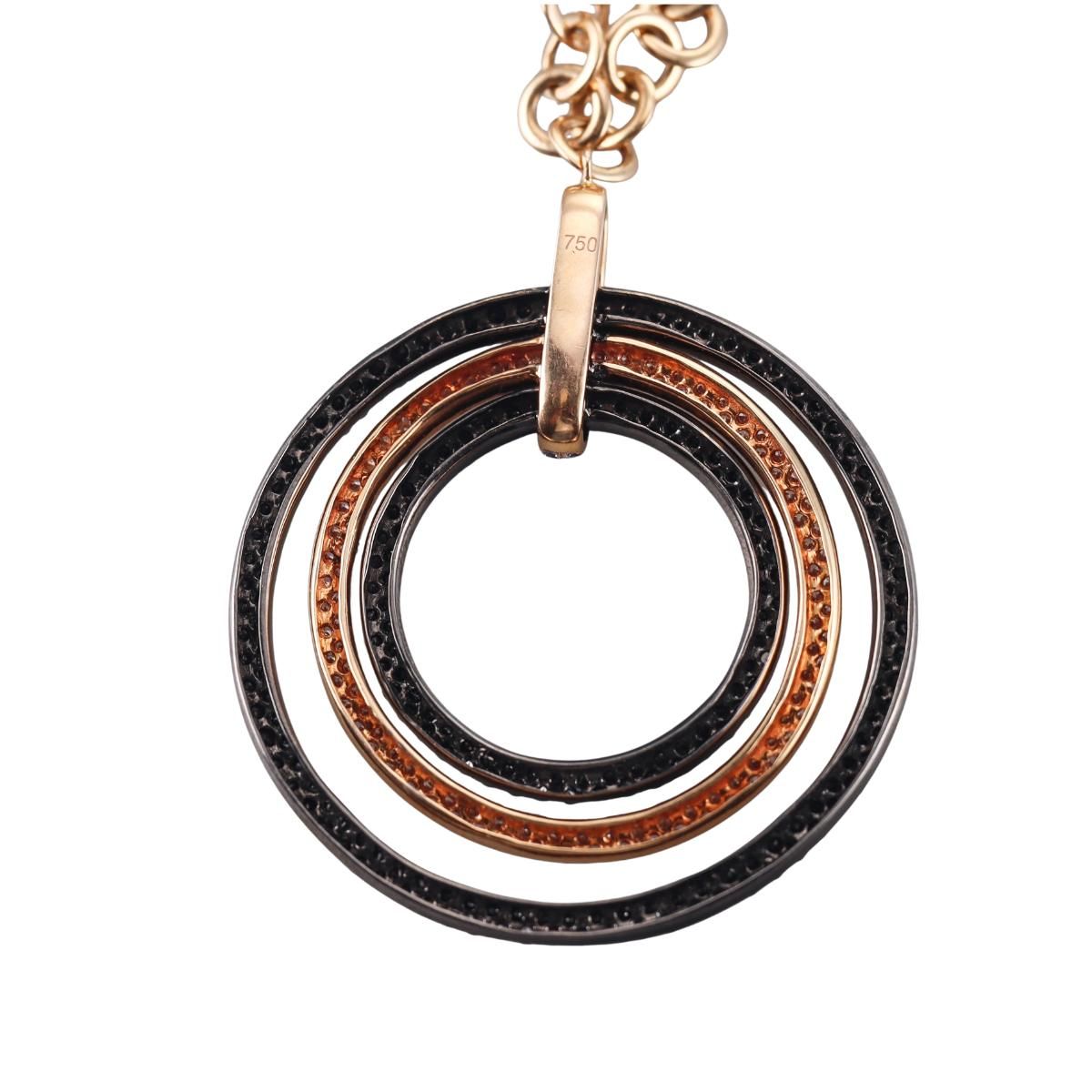 18k Gold 6ctw Black White Diamond Pendant Necklace