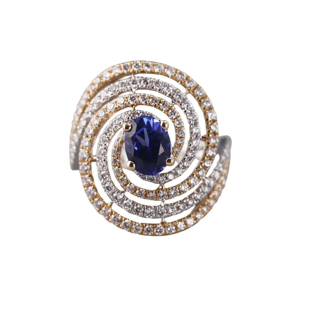 Hakman 18k Gold Diamond Tanzanite Swirl Cocktail Ring