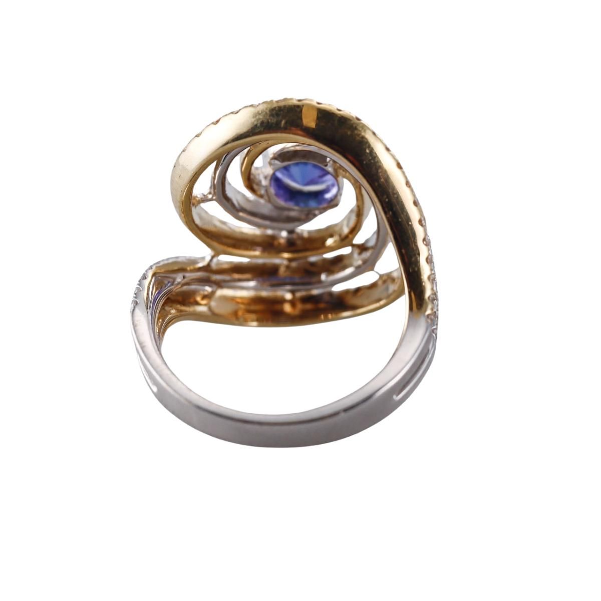 Hakman 18k Gold Diamond Tanzanite Swirl Cocktail Ring