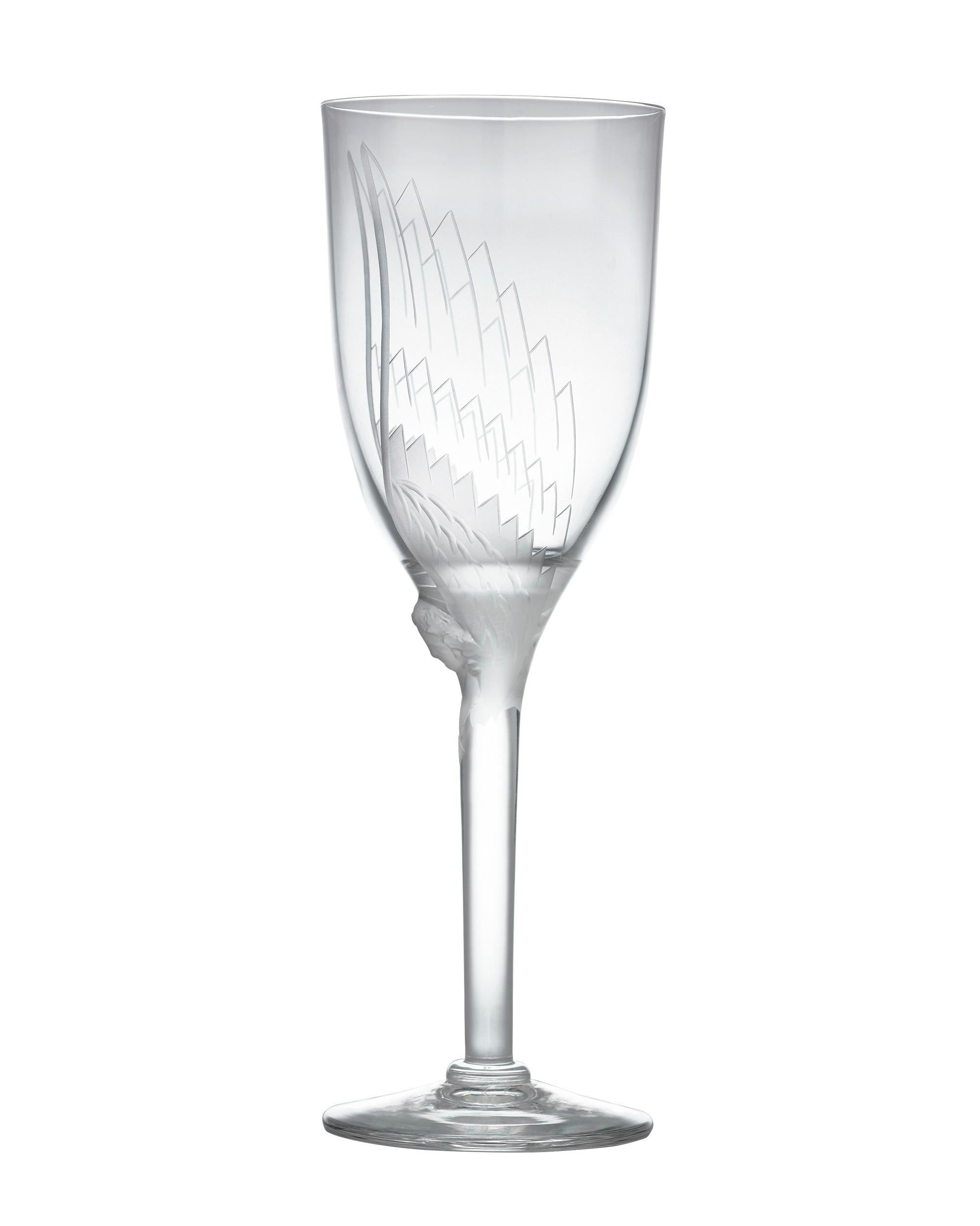 Lalique Angel Ange De Reims Crystal Wine Champagne Glass Set of 6