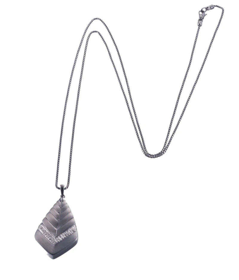 John Hardy Modern Chain Rhodium Sterling Silver Diamond Pendant Necklace OG-2616