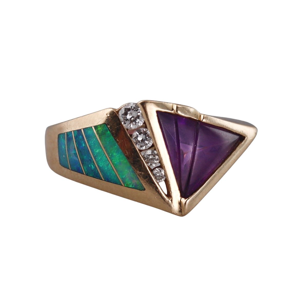 Kabana 14k Gold Inlay Opal Amethyst Diamond Ring