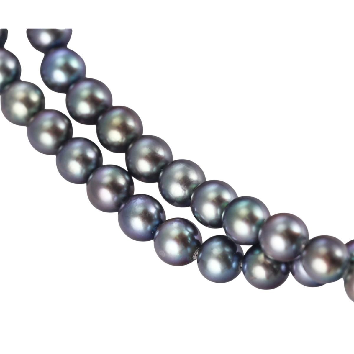 3.85ctw Diamond 14k Gold Tahitian Pearl Double Strand Necklace