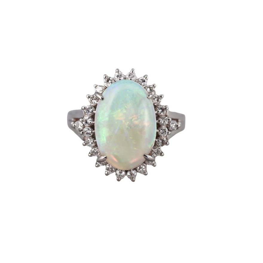 Vintage Platinum Opal Diamond Ring