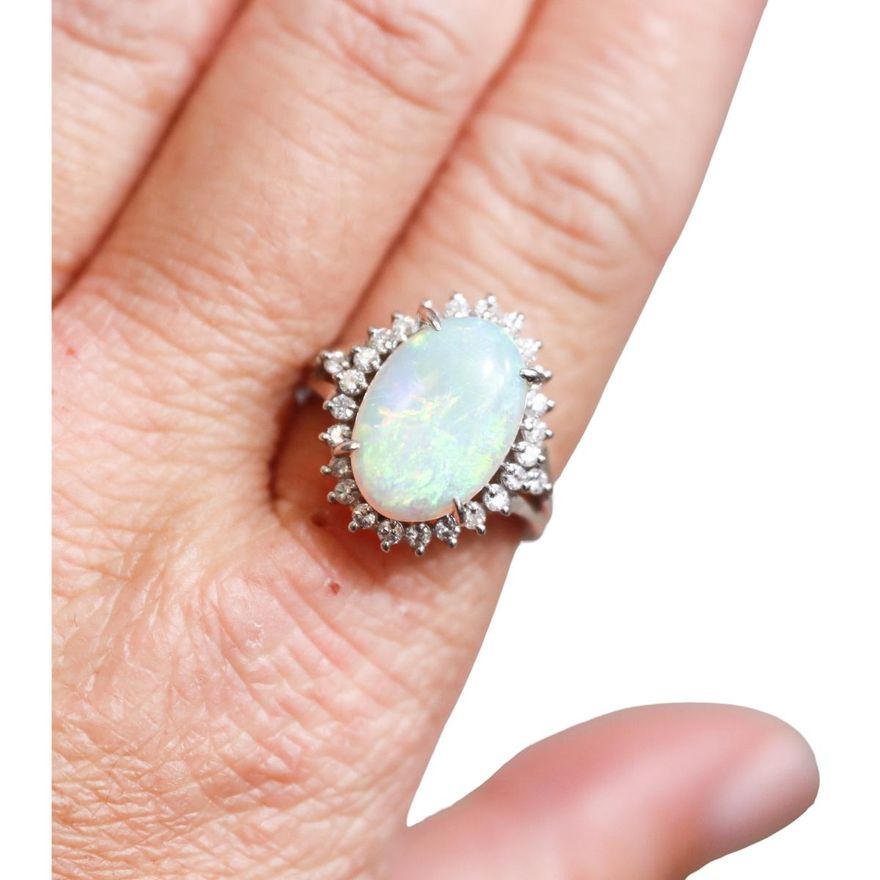Vintage Platinum Opal Diamond Ring