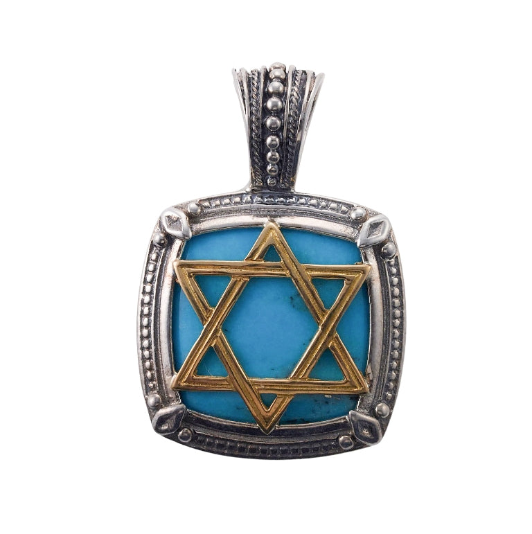 Konstantino Heonos Gold Silver Star of David Turquoise Pendant
