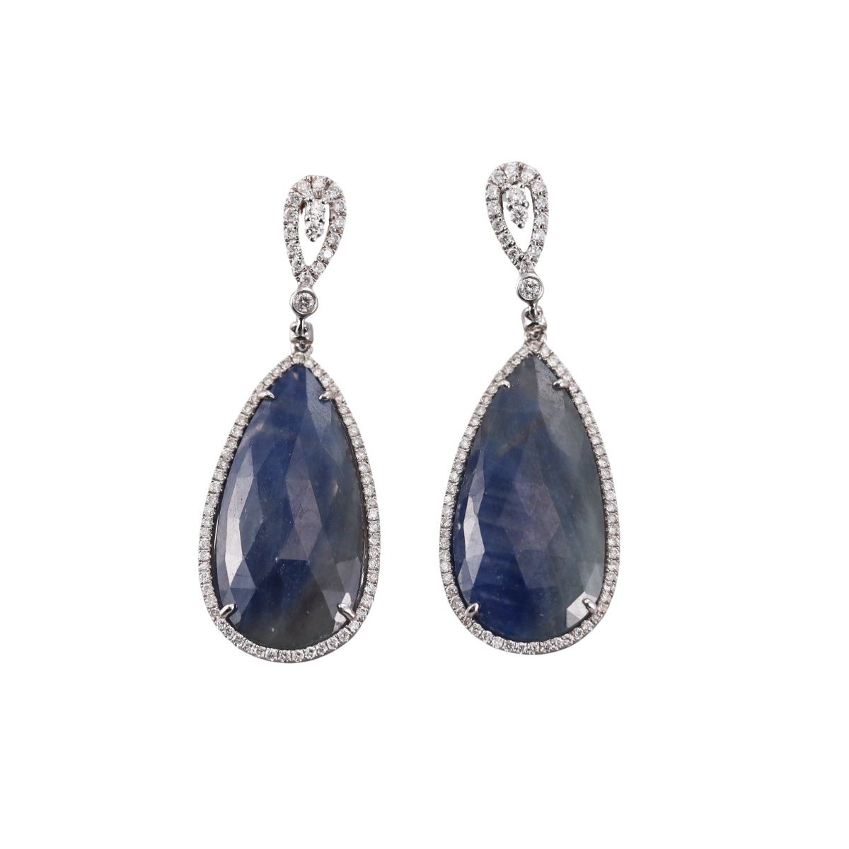 18k Gold Diamond Sapphire Drop Earrings