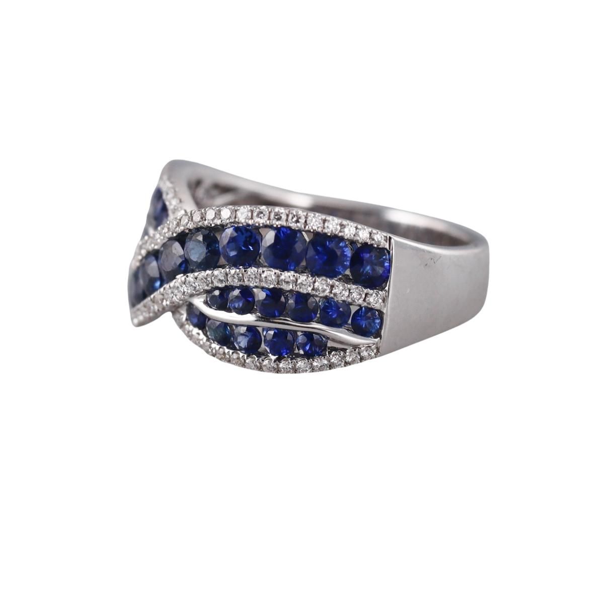 14k Gold Diamond Sapphire Crossover Ring
