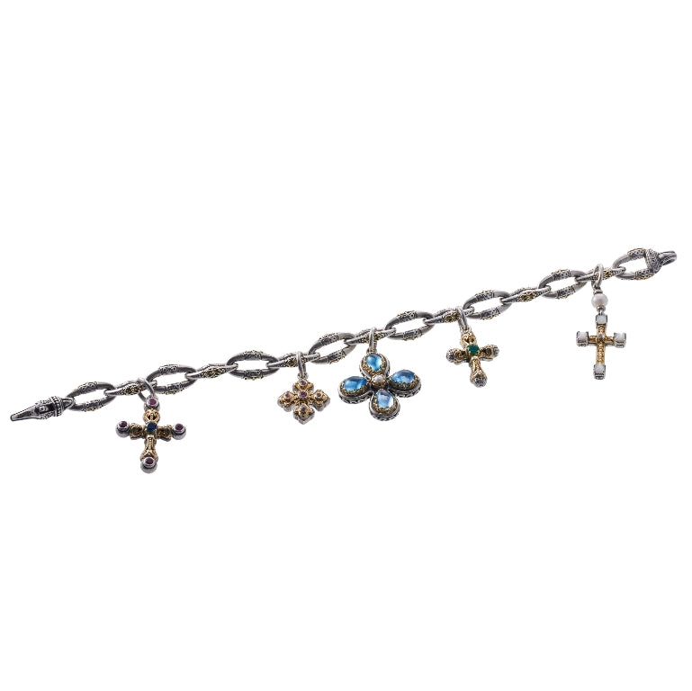Konstantino Kleos Silver Gold Gemstone Charm Bracelet