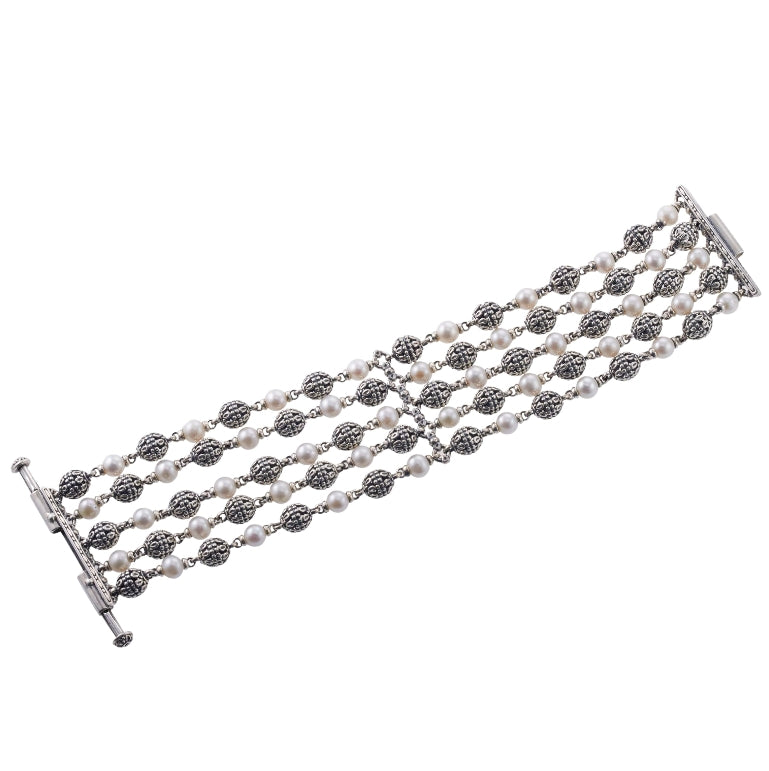 Konstantino Kleos Silver Pearl 5 Row Bracelet