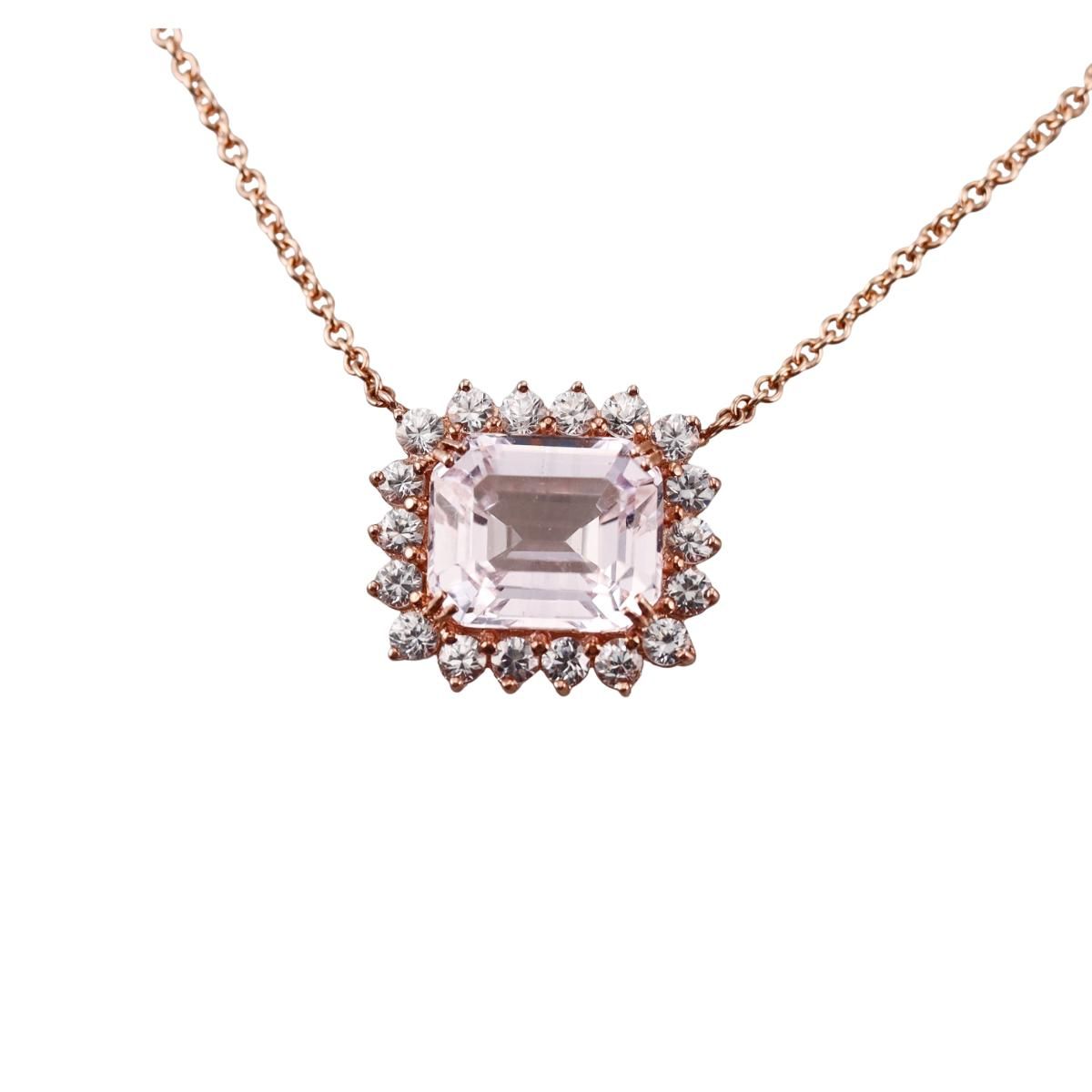 6.65ct Kunzite Diamond 14k Rose Gold Pendant Necklace