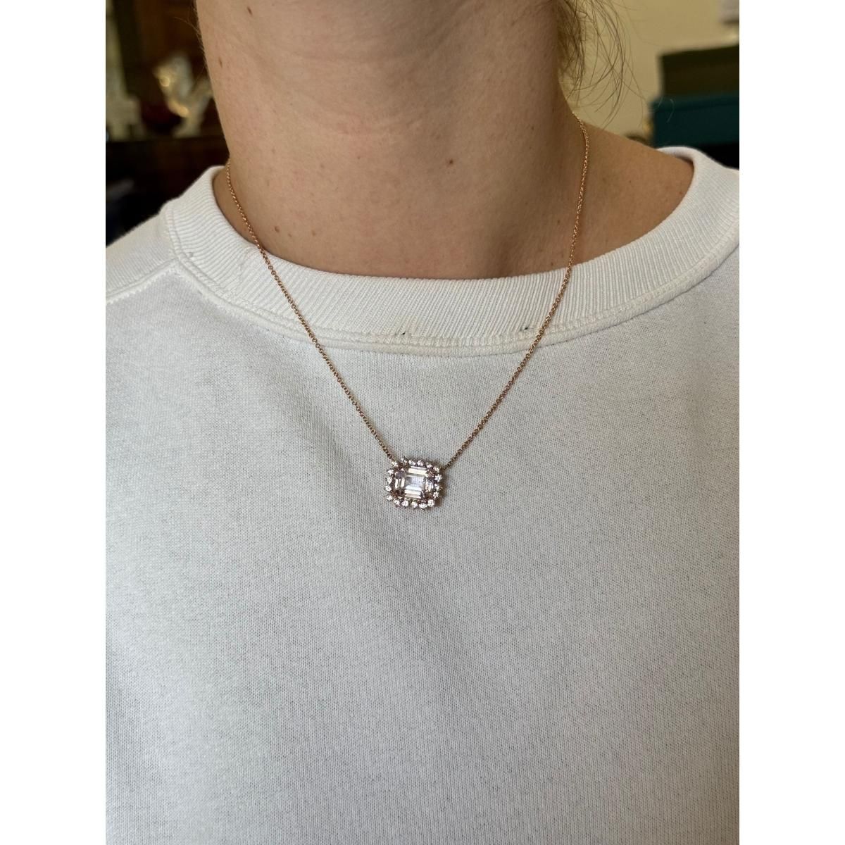 6.65ct Kunzite Diamond 14k Rose Gold Pendant Necklace