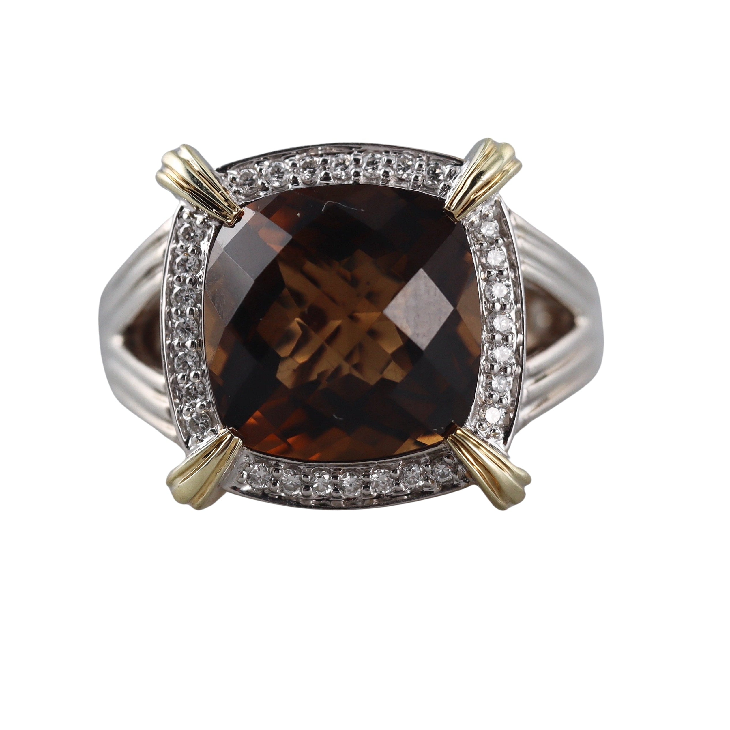 Krypell 14k Gold Silver Cognac Quartz Diamond Ring