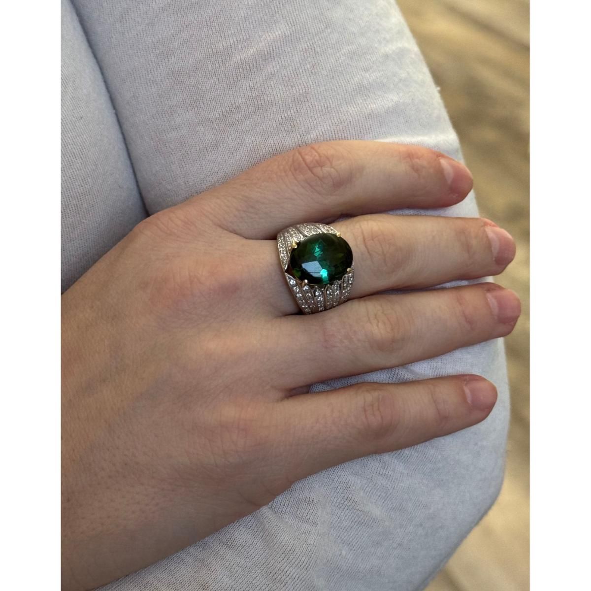 9.03ct Green Tourmaline Diamond Platinum Gold Cocktail Ring