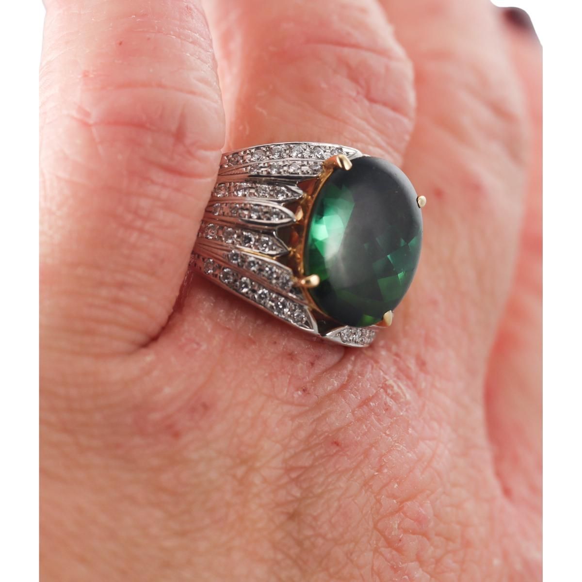 9.03ct Green Tourmaline Diamond Platinum Gold Cocktail Ring