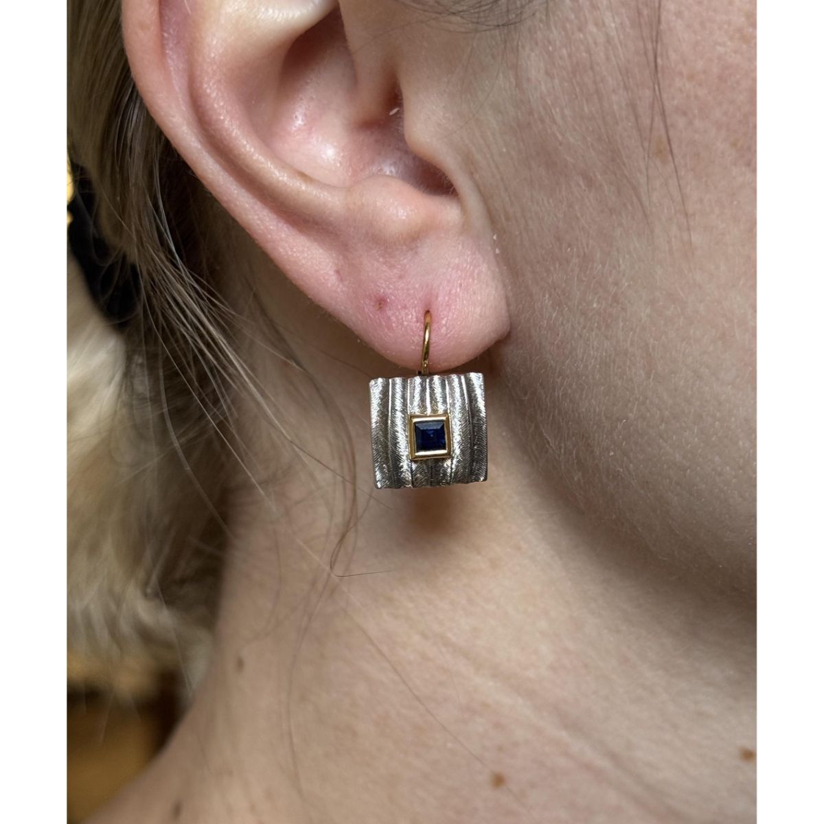 Michael Bondanza Platinum Gold Sapphire Earrings