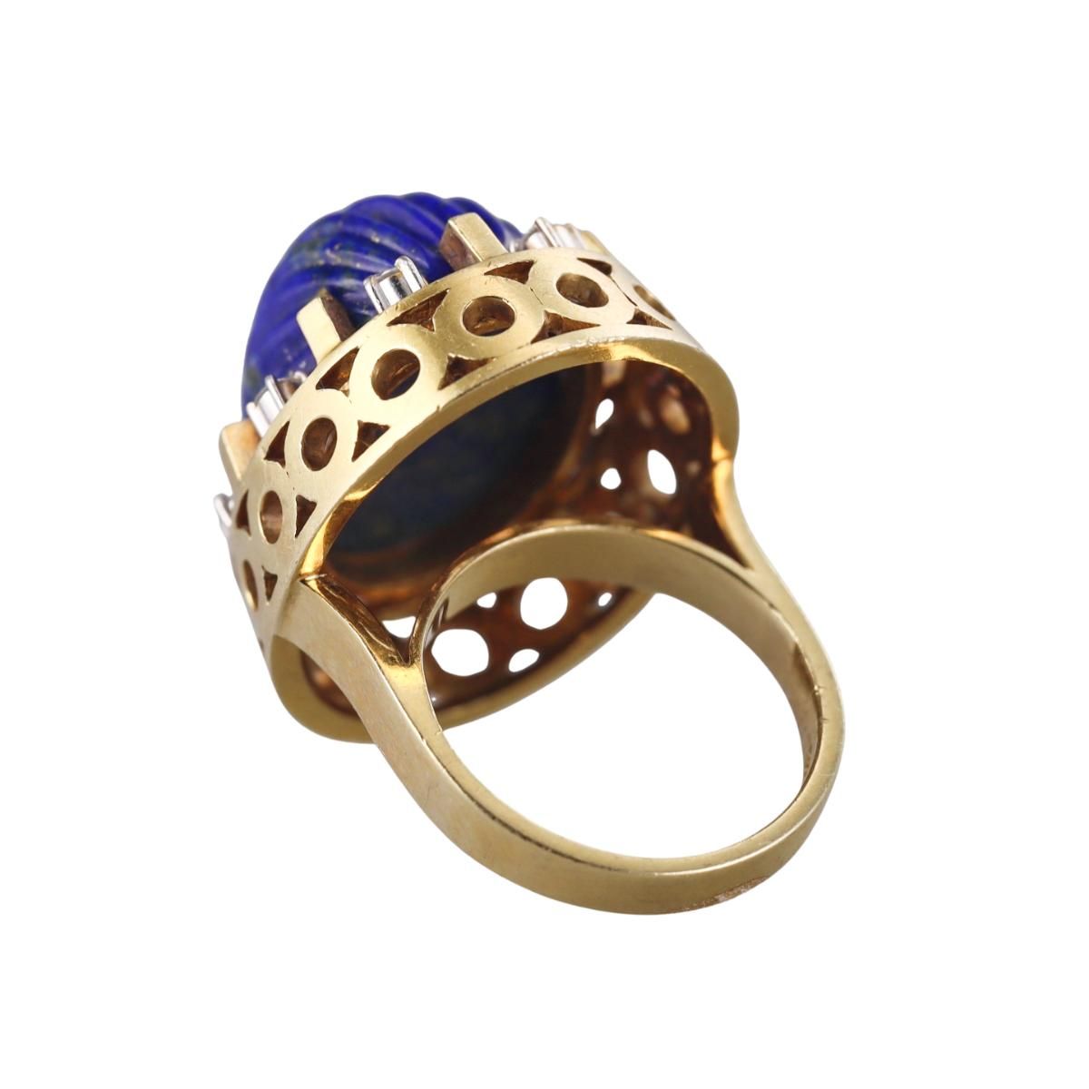 Toliro Italian 1970s 18k Gold Lapis Diamond Ring