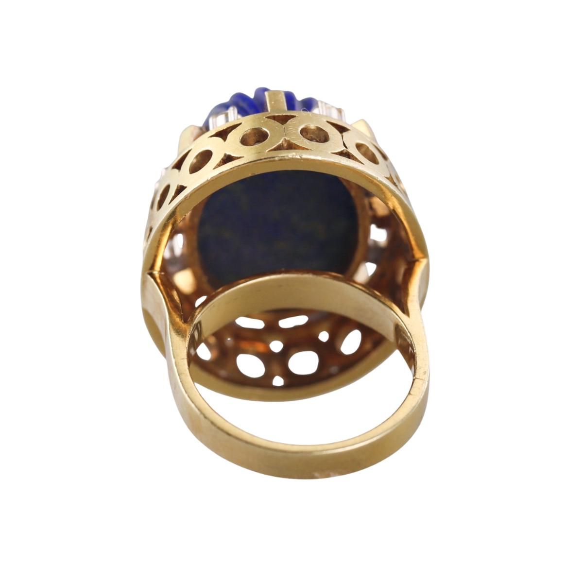 Toliro Italian 1970s 18k Gold Lapis Diamond Ring