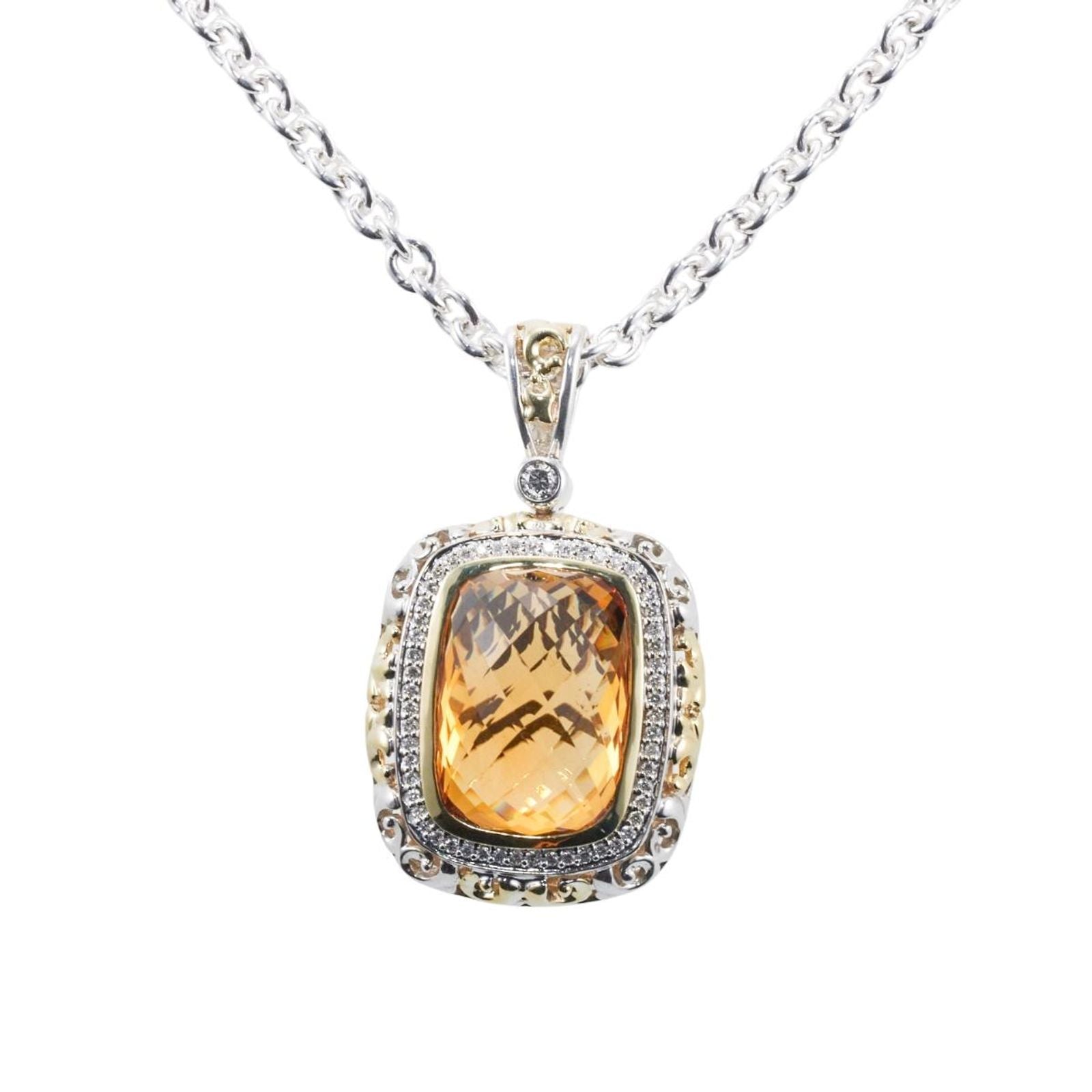 Charles Krypell 18k Gold Silver Diamond Citrine Pendant Necklace