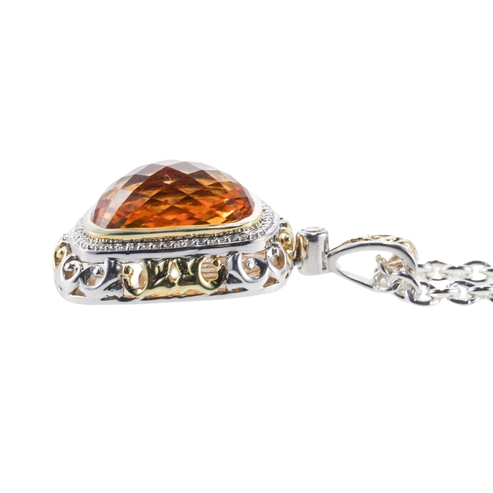 Charles Krypell 18k Gold Silver Diamond Citrine Pendant Necklace