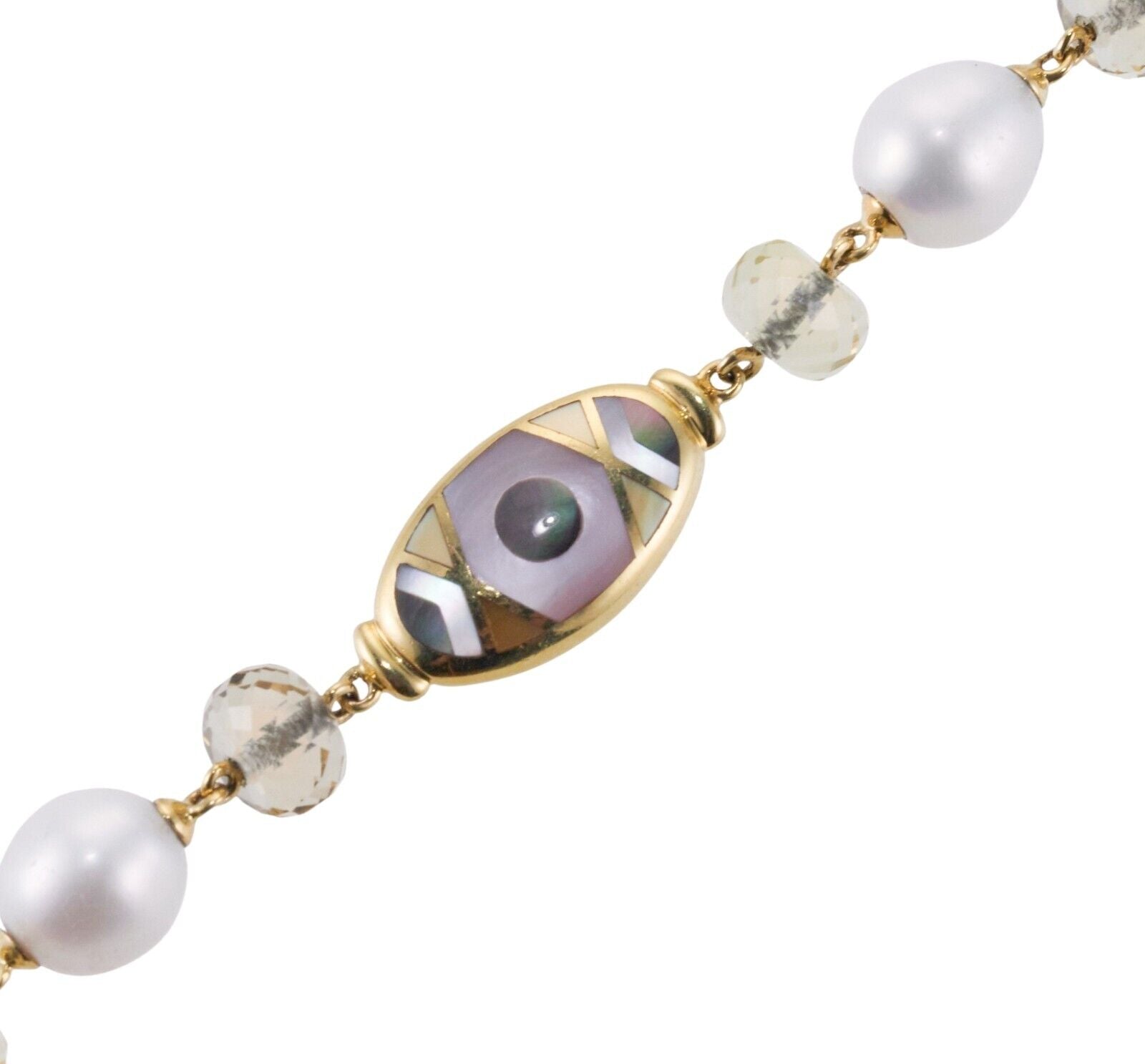 Asch Grossbardt Inlay Mother of Pearl Peridot Gold Bracelet