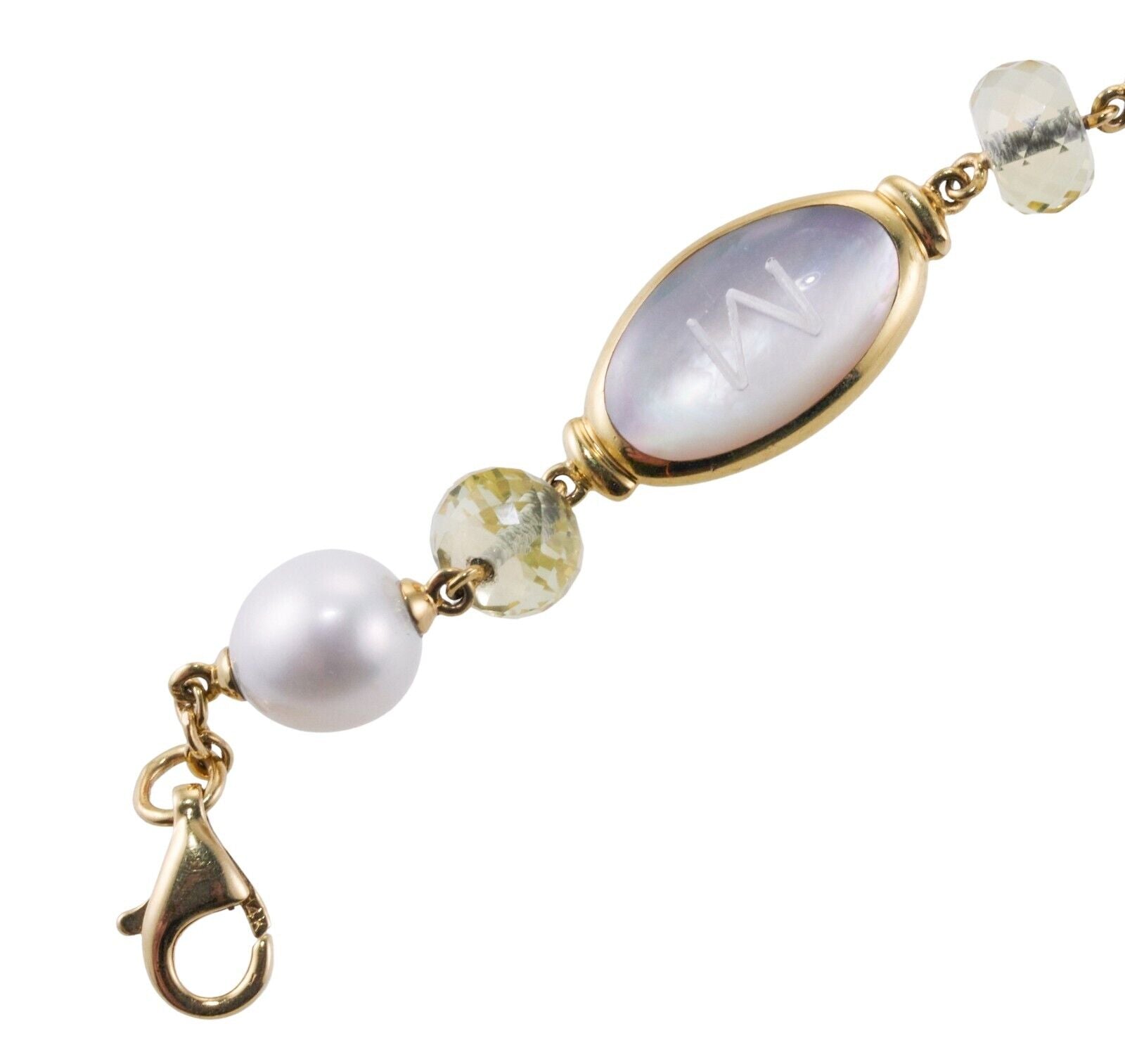 Asch Grossbardt Inlay Mother of Pearl Peridot Gold Bracelet