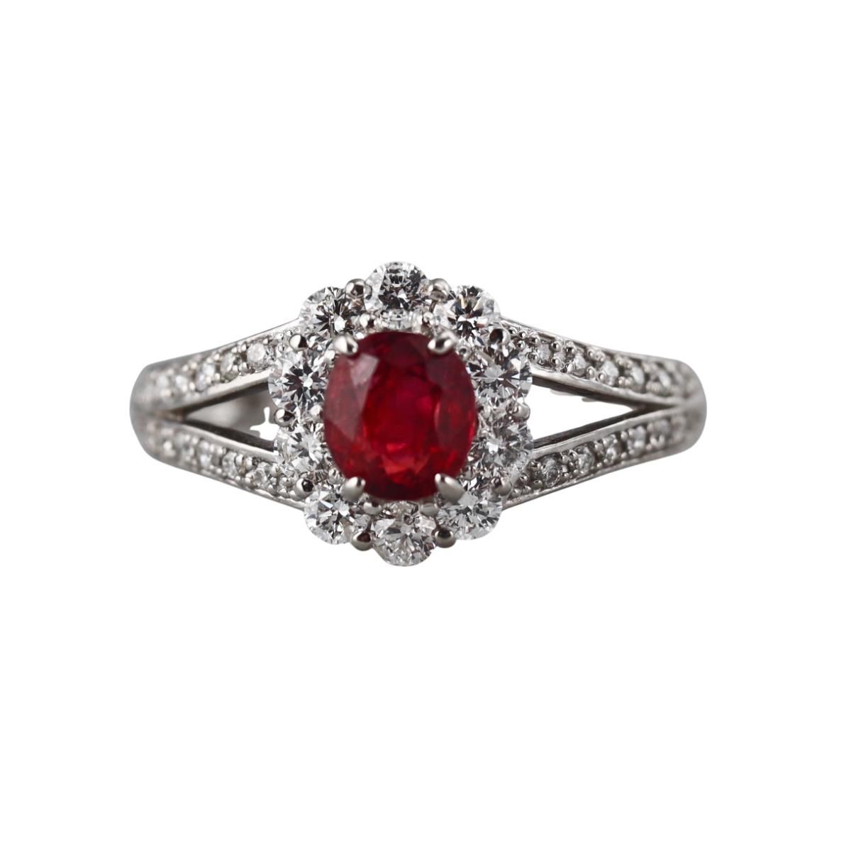 0.85ct No Heat Thai Pigeon Blood Ruby Diamond Engagement Platinum Ring